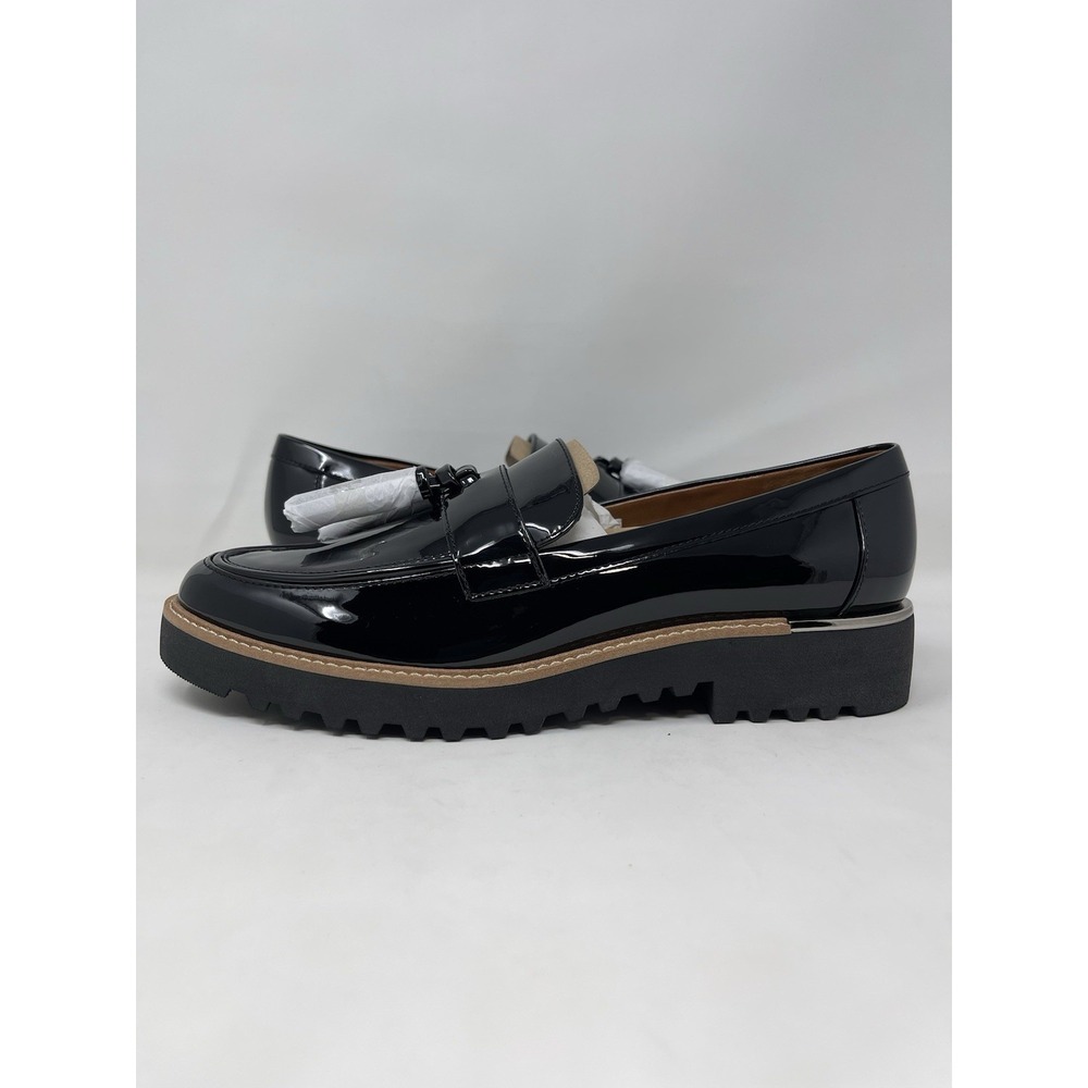 Franco Sarto Womens Carolynn Tassel Lug Sole Loafer Black Patent 8 - Picture 4 of 9